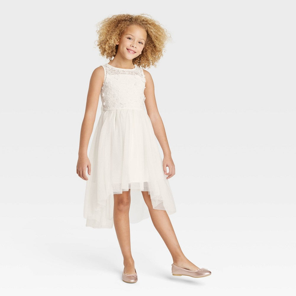 Cat & Jack Girls' Sleeveless Hi-Lo Hem Dress, Ivory L Plus