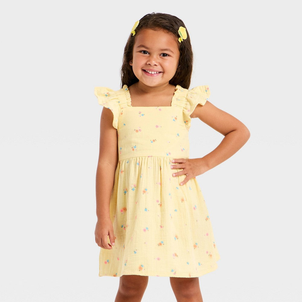 Toddler Girls' Floral Woven Gauze Dress - Cat & Jack Yellow 5T