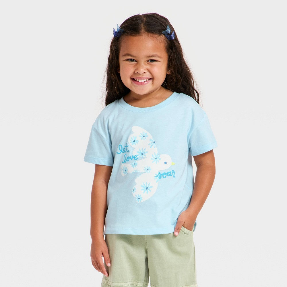 Cat & Jack Toddler Girls' Bird T-Shirt Light Blue 4T