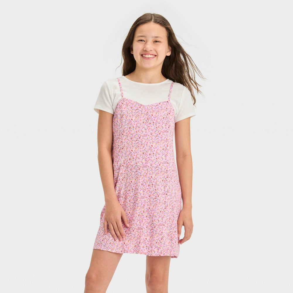 Art Class Girls' 2-in-1 Dress Pink Size S