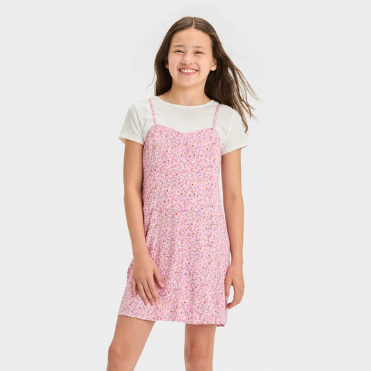 Art Class Girls' 2-in-1 Dress Pink Size S