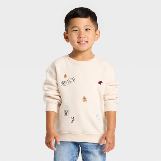 Cat & Jack Toddler Boys' Holiday Sweatshirt Beige 4T