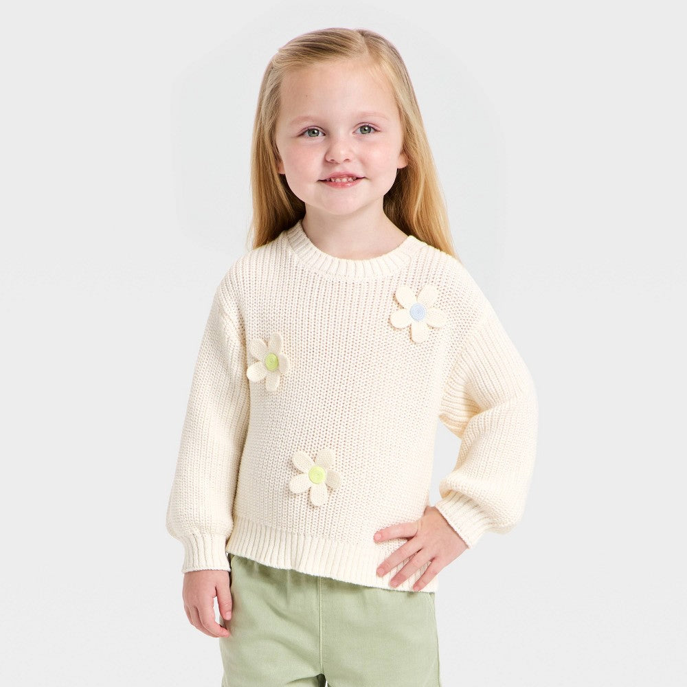 Cat & Jack Toddler Girls' Daisy Floral Sweater - Cream 5T