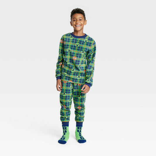 Minecraft Boys' Pajama Set with Cozy Socks - Green S