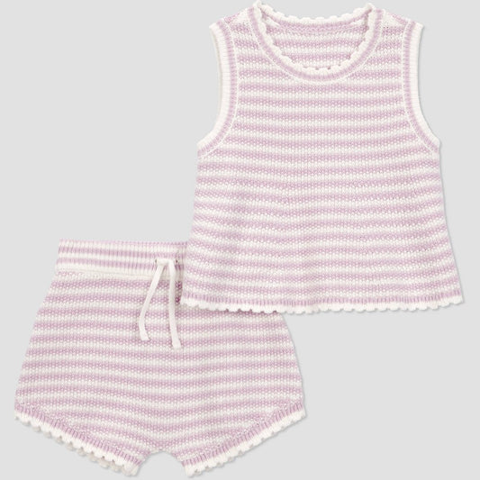 Carter's Baby Girls' 2pc Striped Sweater Set - Purple 18M