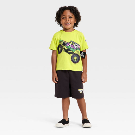 Toddler Boys' 2pc Monster Jam Grave Digger T-Shirt & Shorts Set - Green 5T