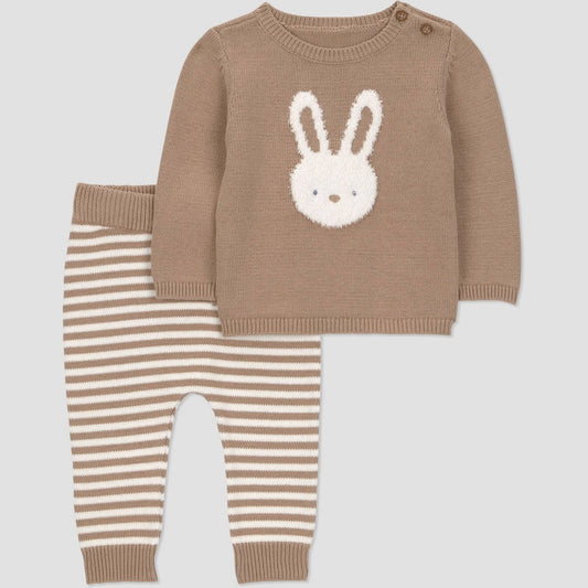 Carter's Baby Boys' 2pc Bunny Sweater Top and Pants Set - Tan 9M