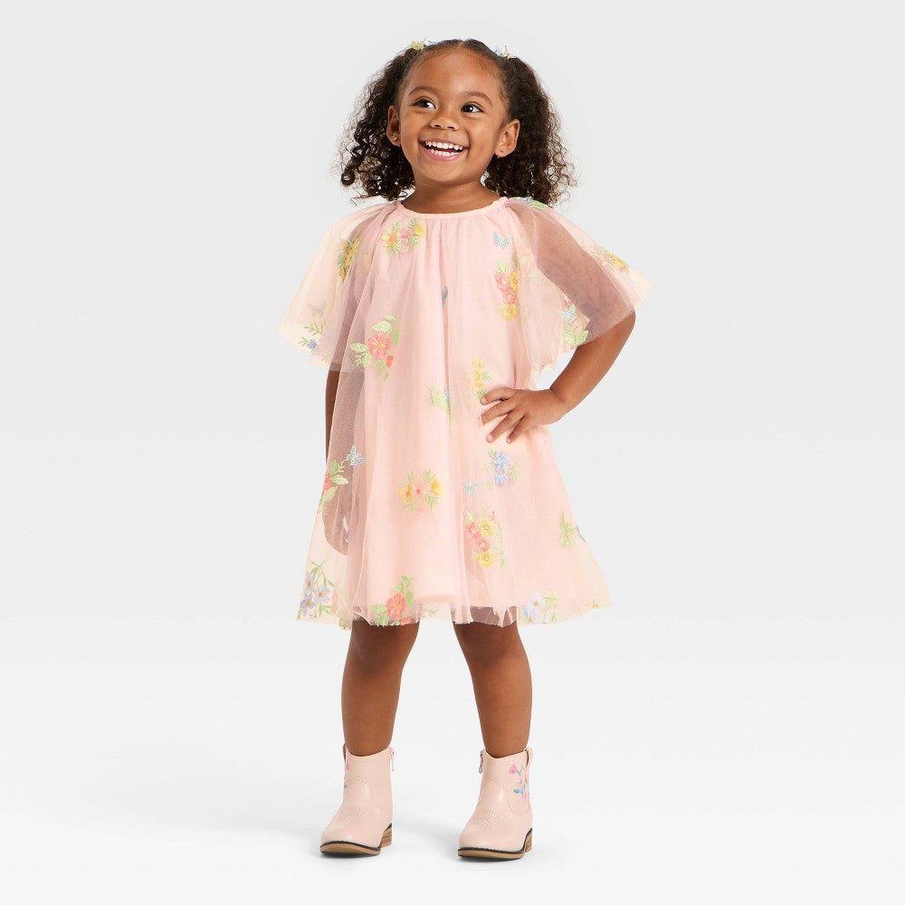 Audrey Toddler Girls' Floral Embroidered Dress 12M Light Pink