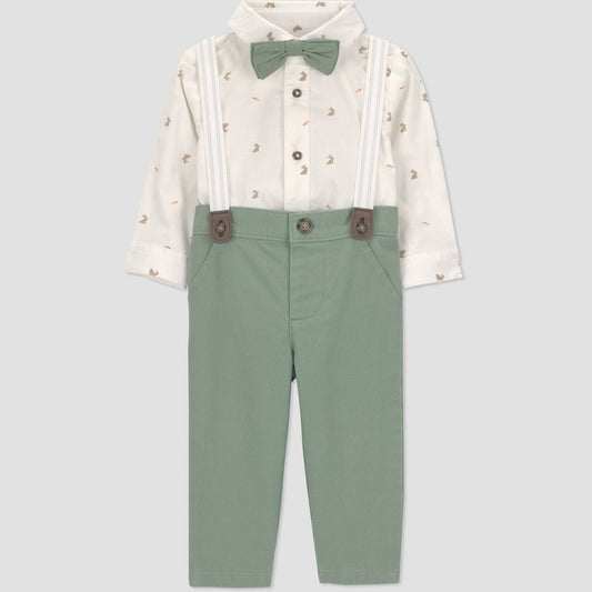 Carter's Baby Boys' 3pc Carrots Button-Down Bodysuit and Pants Suspender Set - Ivory 3M