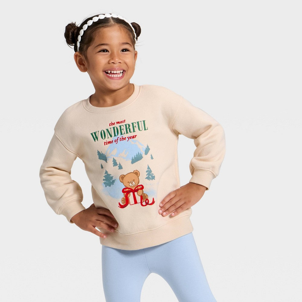 Cat & Jack Toddler Girls' Fleece Sweatshirt Beige 18M