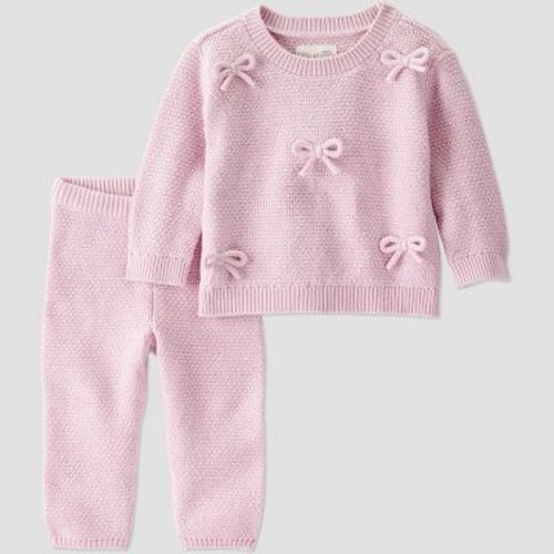 Little Planet By Carter's Organic 2pc Bow Sweater Set 9M Pink