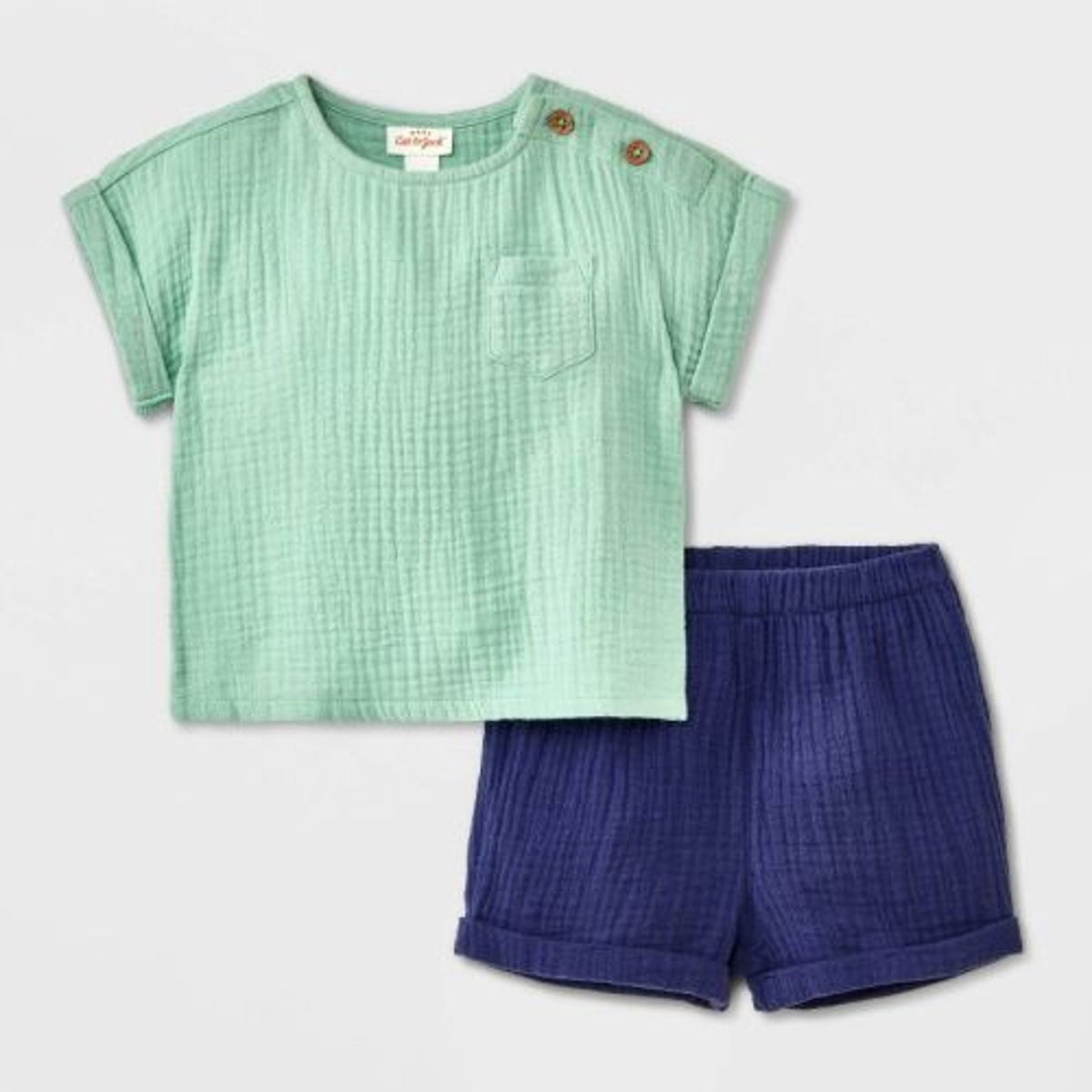 Cat & Jack Baby Boys' 2pc Gauze Shorts Set Blue 18M