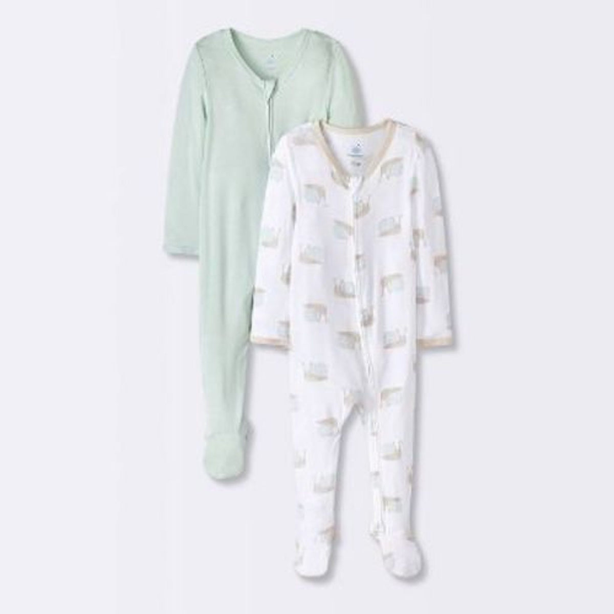 Cloud Island Footed Pajamas 3-6M, Mint Green, Two-Way Zipper boys