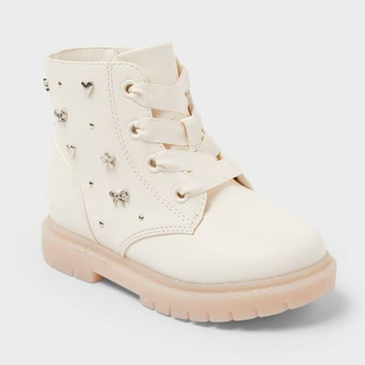 Cat & Jack girl Combat Boots Ivory 9T, Cushioned Insole