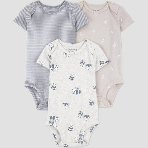 Carter's Baby Boys' 3pk Bodysuits - Gray 3M, Panda & Stripe