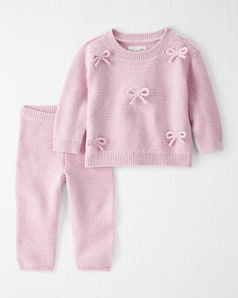 Little Planet By Carter's Organic 2pc Bow Sweater Set 9M Pink