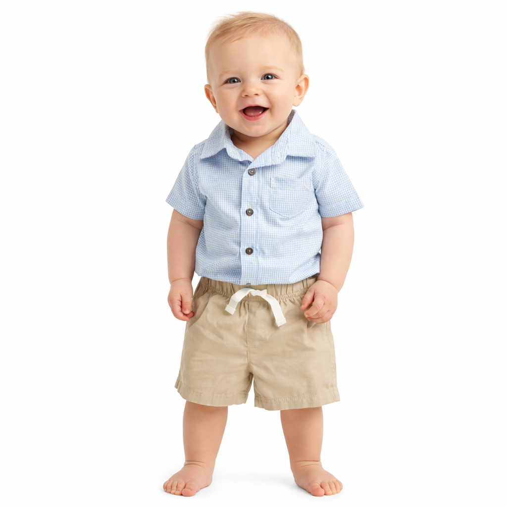 Carter's 2pc Set Baby Blue Shirt & Khaki Shorts Size 6M