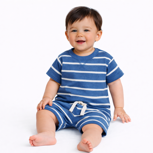 Little Planet by Carter's Baby Boys 2-Pc. Organic Cotton French Terry Top & Shorts Knit Set - Dark Sea Blue