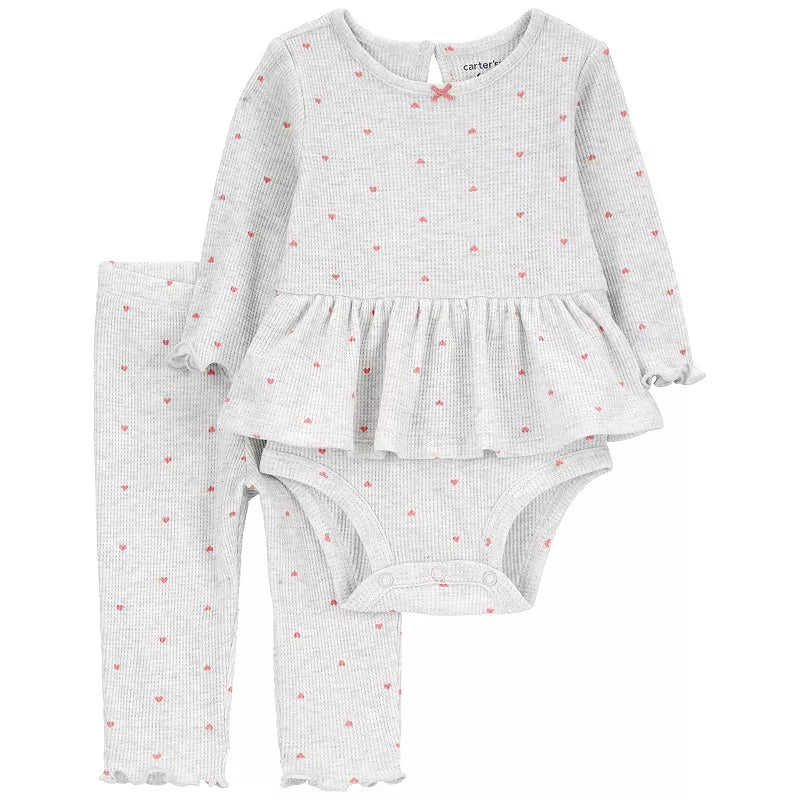 Baby Girl Carter's 2-Piece Heart Peplum Bodysuit & Pant Set