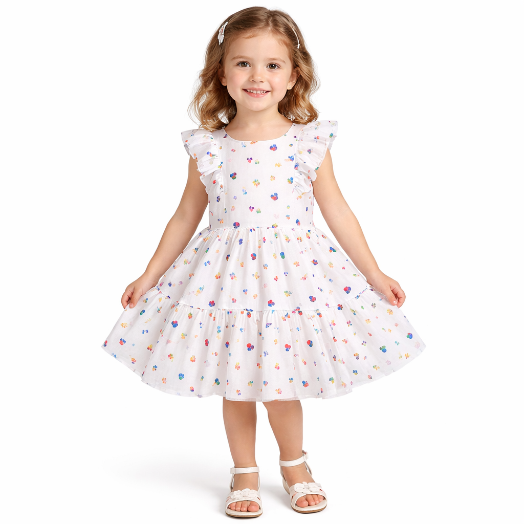 Disney Minnie Mouse 5T Rainbow Foil Tulle Dress - White