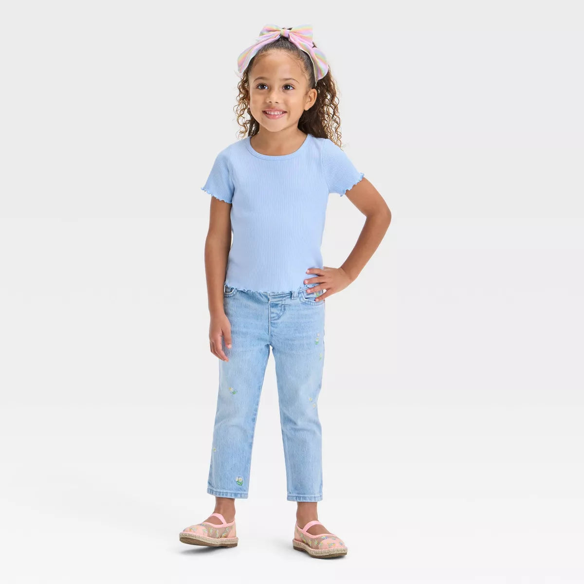 Toddler Girls' Embroidered Pants  Cat & Jack Light Wash