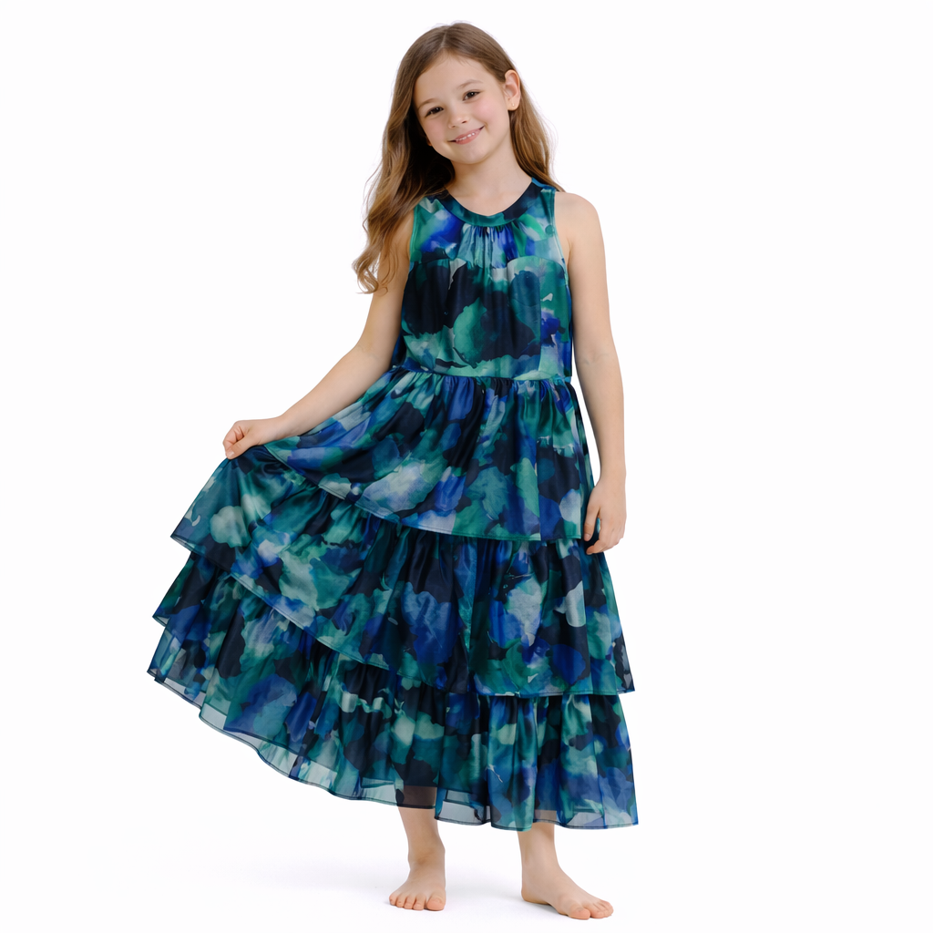 Speechless Floral-Print Organza Tiered Maxi Dress