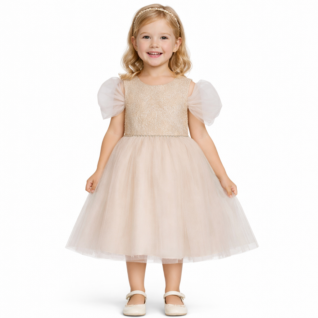 Bonnie Jean Girls Mesh Ballerina Party Dress - Taupe