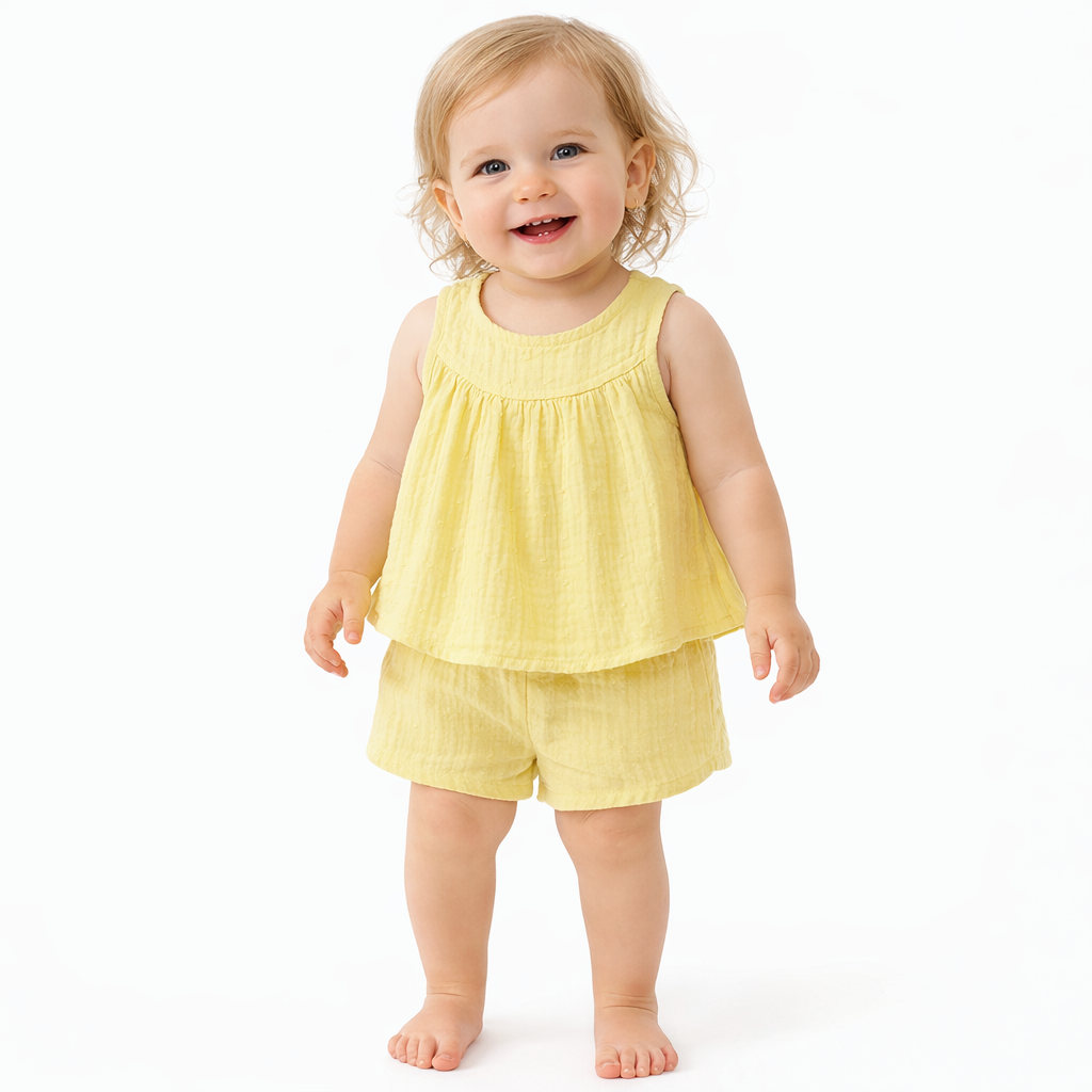 Baby Girls' Swiss Dot Tank Top & Shorts Set - Cloud Island™ Yellow 6-9M
