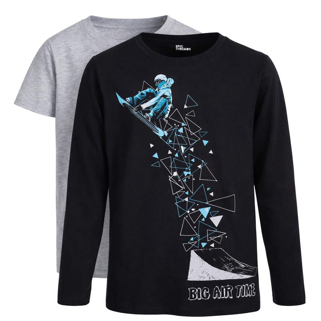 Epic threads Boys' Black and Gray Graphic Long Sleeve T-Shirt Set
