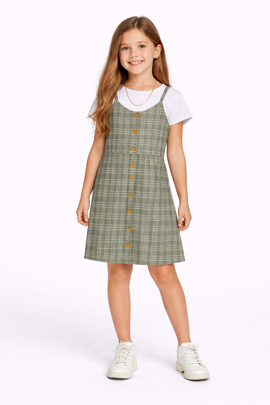 Rare Editions Big Girls Jumper, Short Sleeve Tee and Necklace Set - Sage