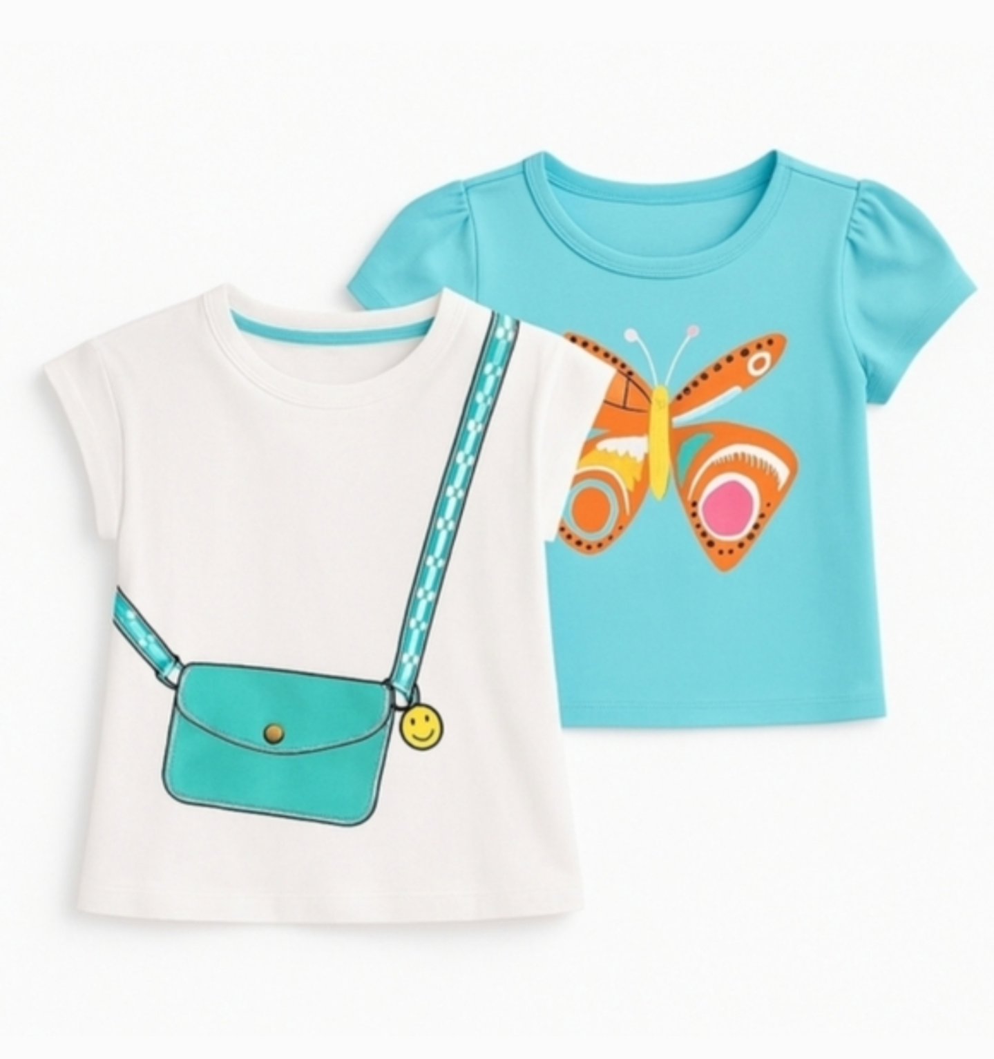 Epic Threads Kids' Tees with Butterfly and Bag Print - White and Teal