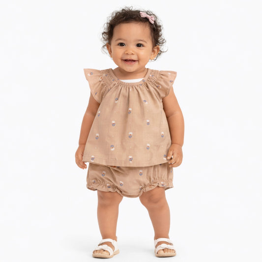 Carter's Just One You® Baby Floral 3pc Top & Bottom Set - Brown/White 9M: Cotton Tunic, Bodysuit, Diaper Cover