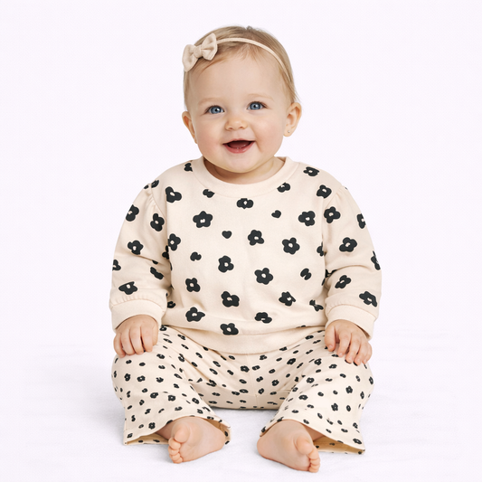 Baby Girls' French Terry Top & Bottom Set - Cat & Jack Black/White/Cream 3-6M