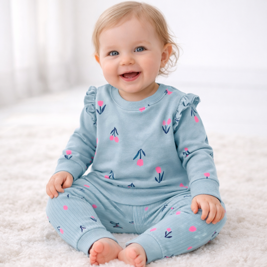 Carter's Just One You Baby Girls' Tulip Top & Bottom Set - Blue/Pink 3M: Floral Cotton Tunic & Legging, Long Sleeve