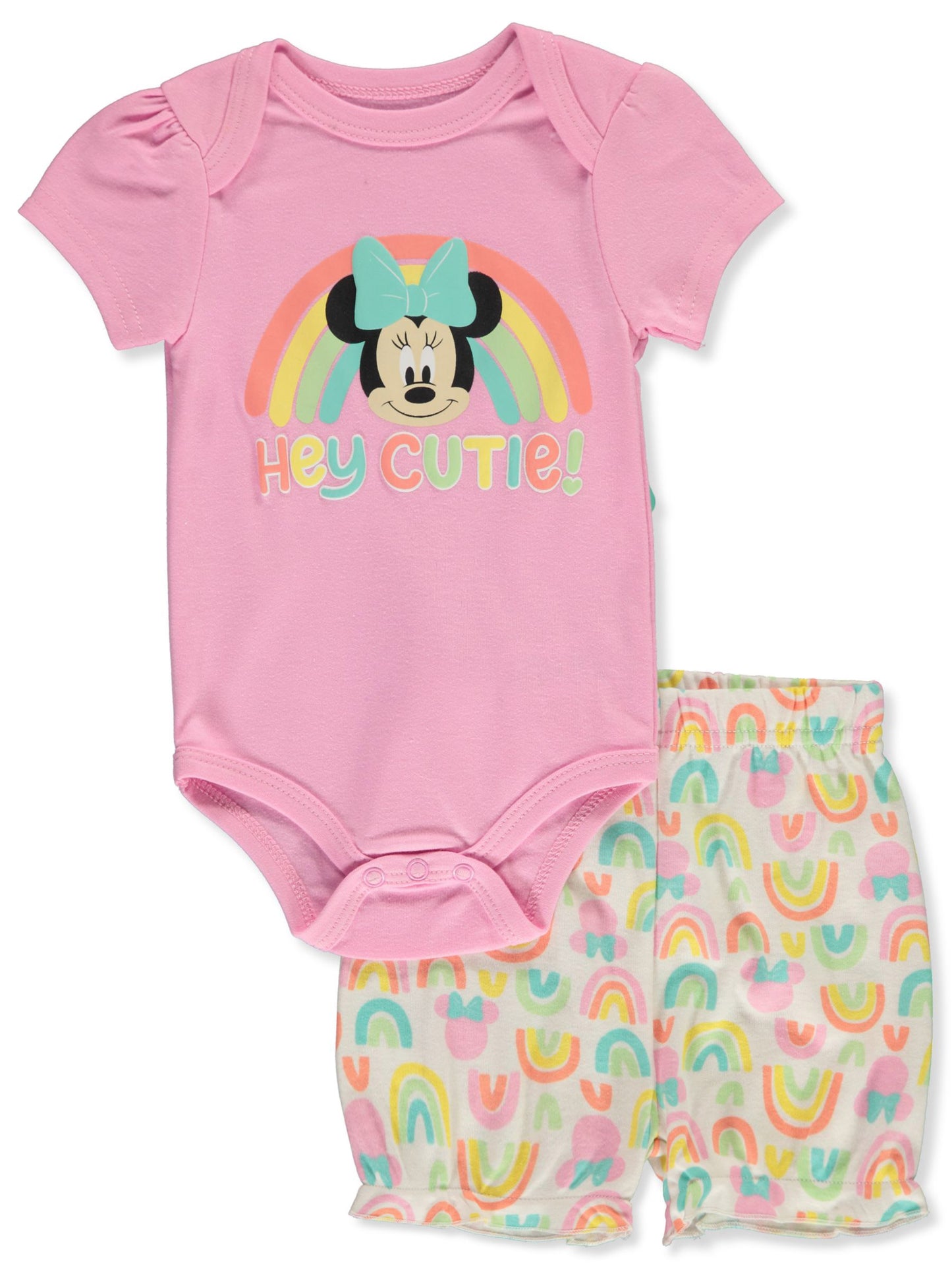 Disney Pink Minnie Mouse Baby Onesie and Rainbow Pants Set