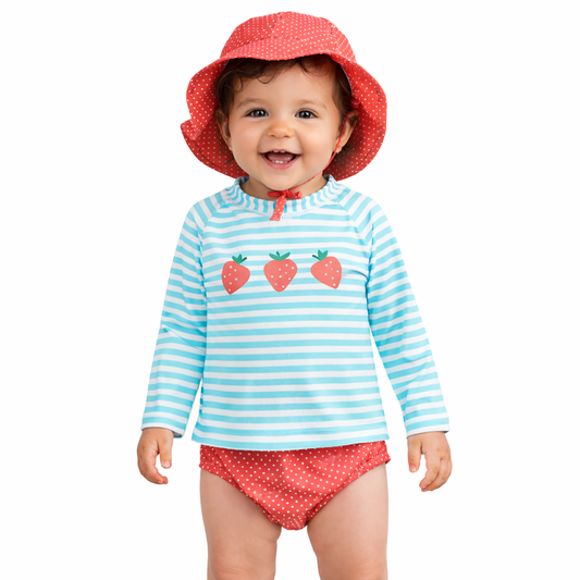 First Impressions Baby Girls Strawberry Swim Shirt, Shorts and Hat 3-Piece Set