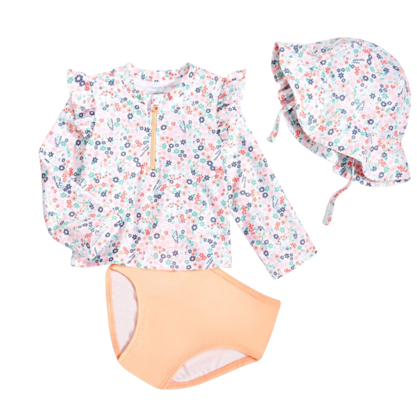 First Impressions Baby Girls Dinosaur Floral Swim Shirt Bottoms & Hat 3pc Set