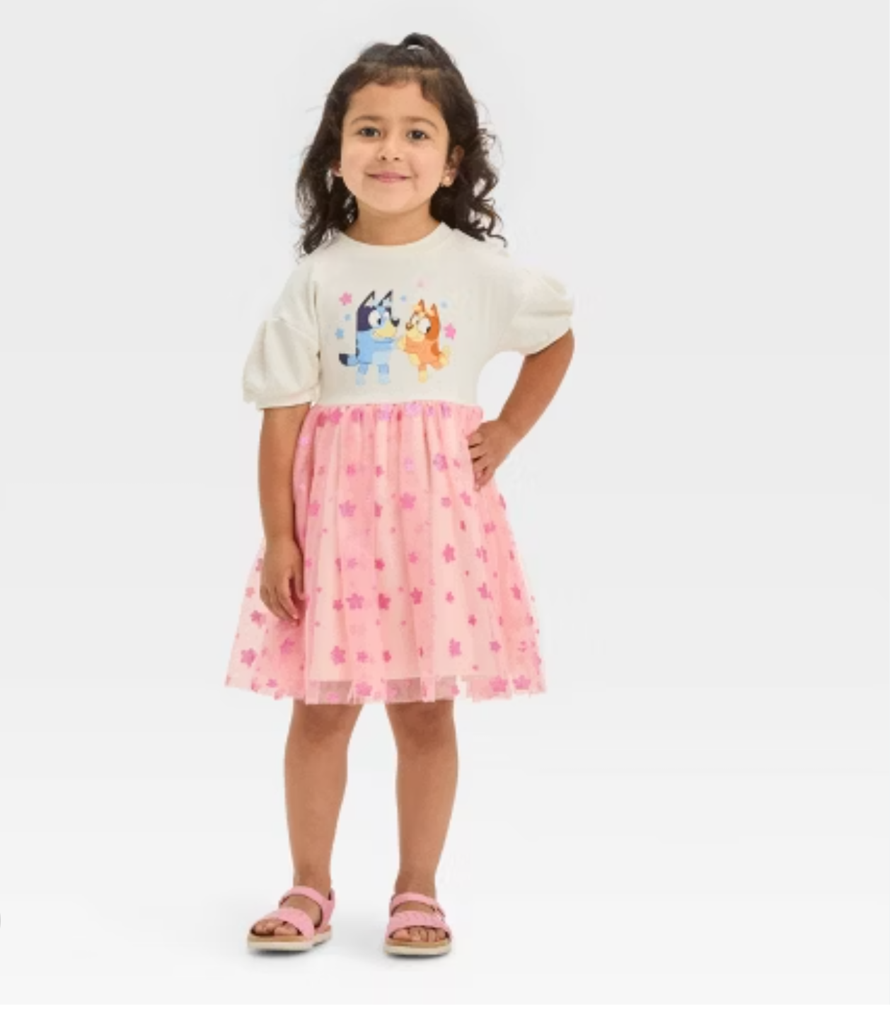 Toddler Girls' Bluey and Bingo Puff Sleeve Tulle Dress - Pink