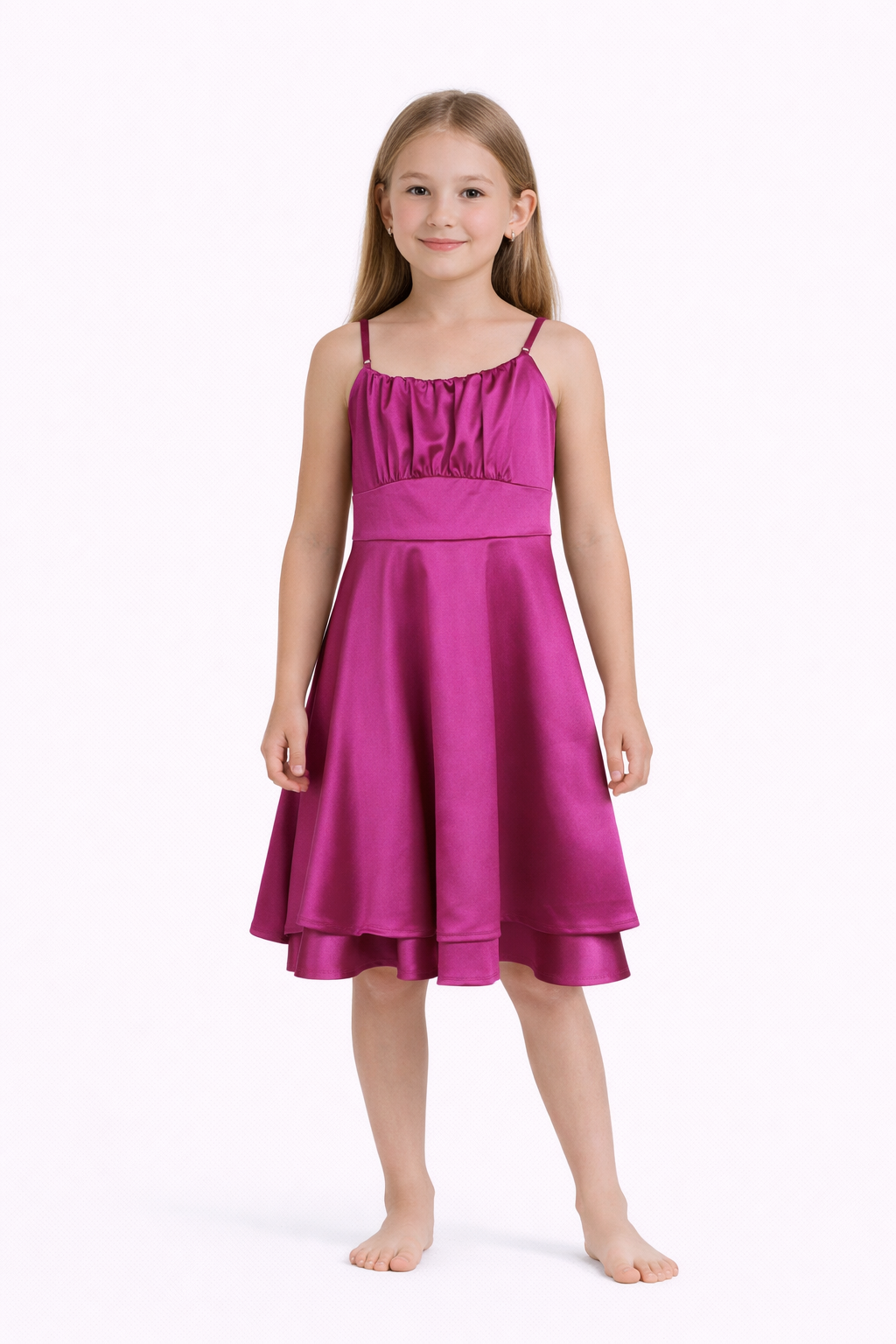 Emerald Sundae Big Girls Emma Party with Double Skirt Detail Dress - Berry Jam