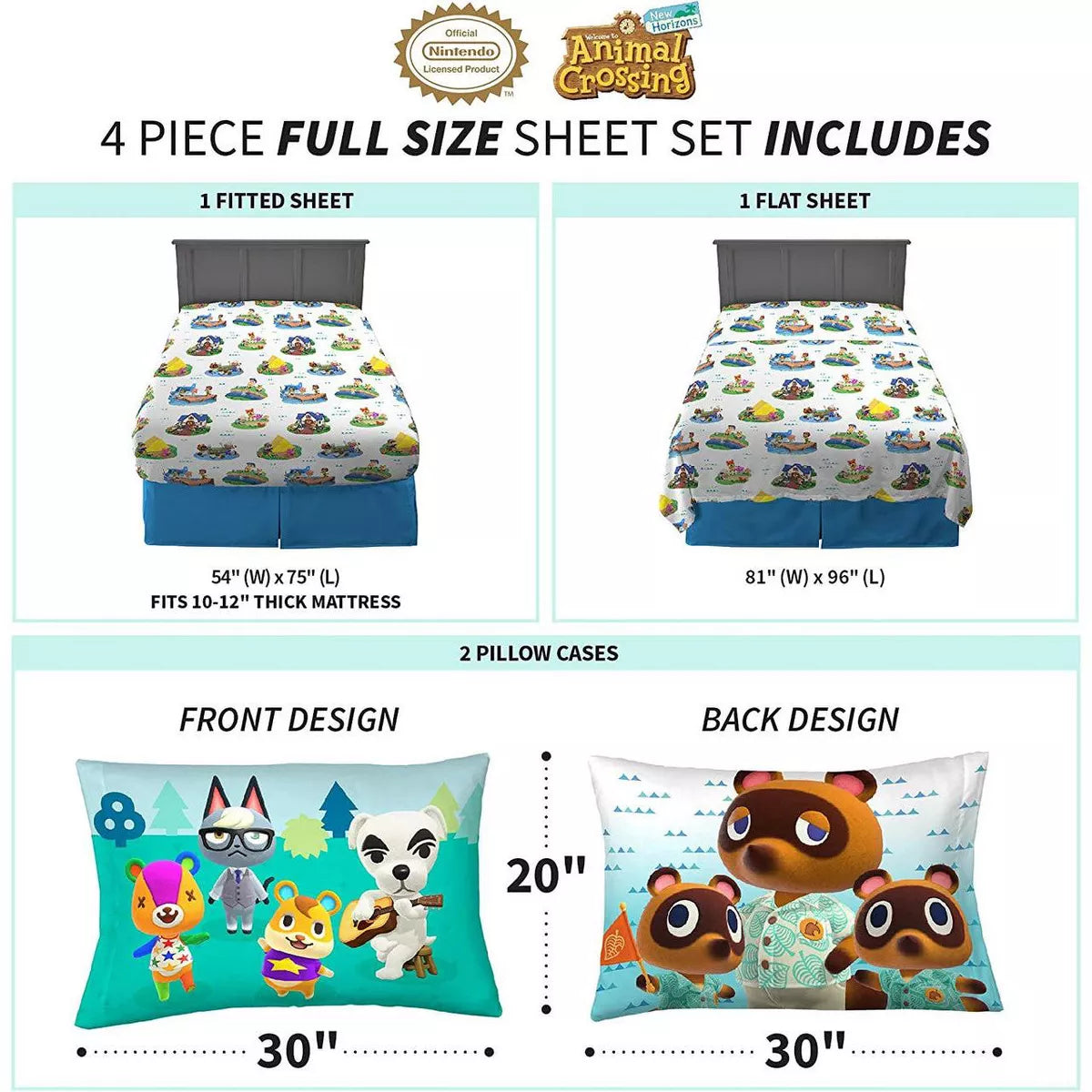 Franco Animal Crossing Gone Camping Full Sheet Set 4 Piece boys