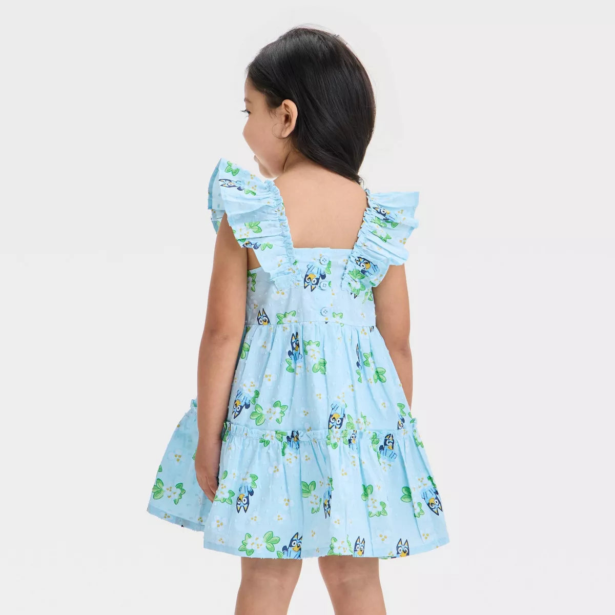 Bluey Floral Ruffle Sleeve Dress for Girls