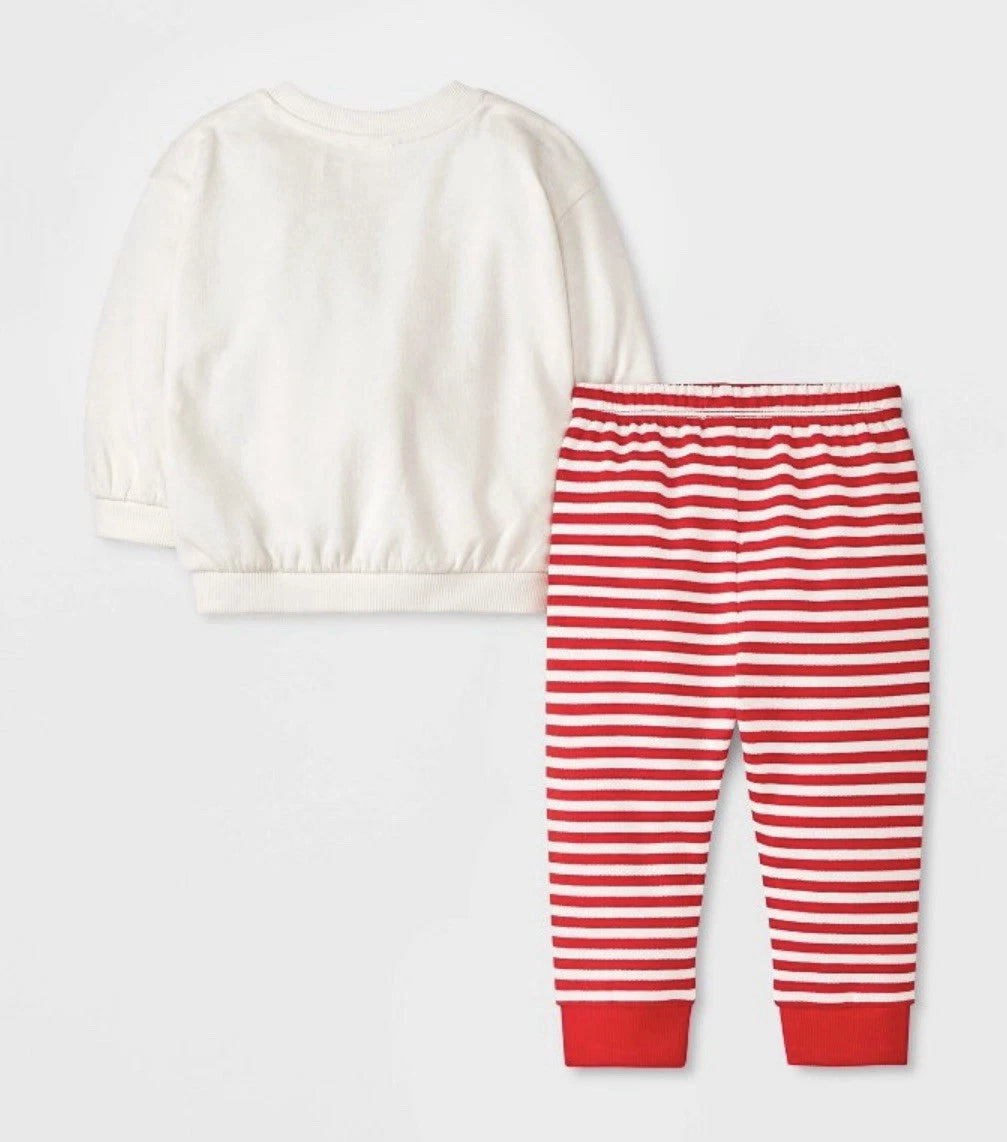 Baby Heart Sweatshirt and Striped Pants Set
