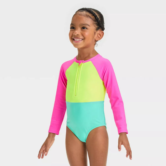 Toddler Girls' Long Sleeve Solid One Piece Swimsuit - Cat & Jack