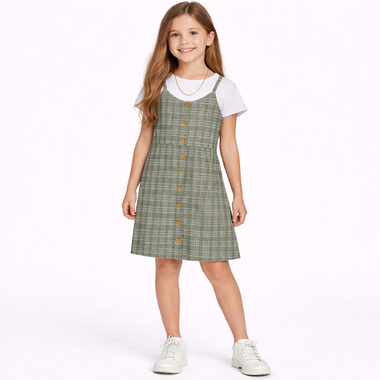 Rare Editions Big Girls Jumper, Short Sleeve Tee and Necklace Set - Sage