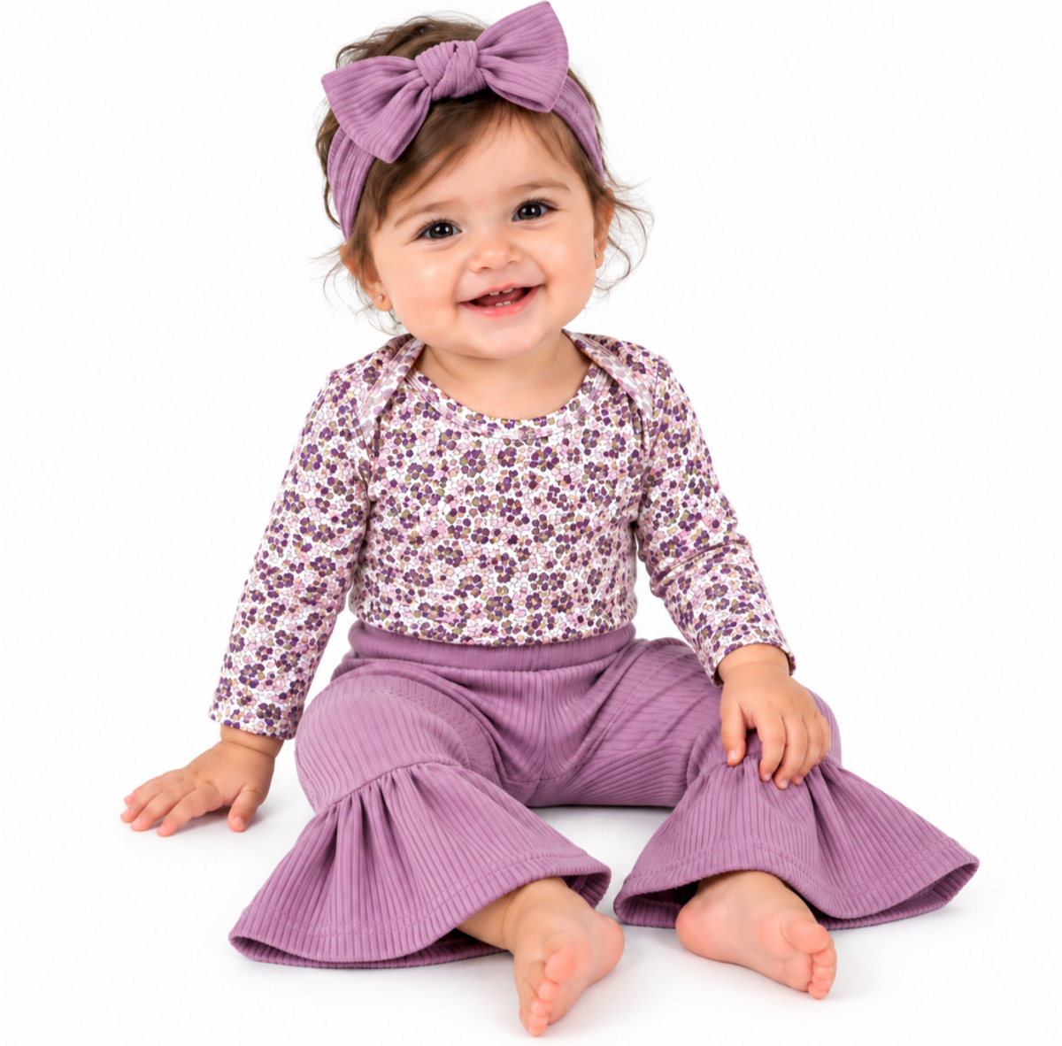 Baby essentials baby girl Floral Top and Bell Bottom Set 3pc 6M