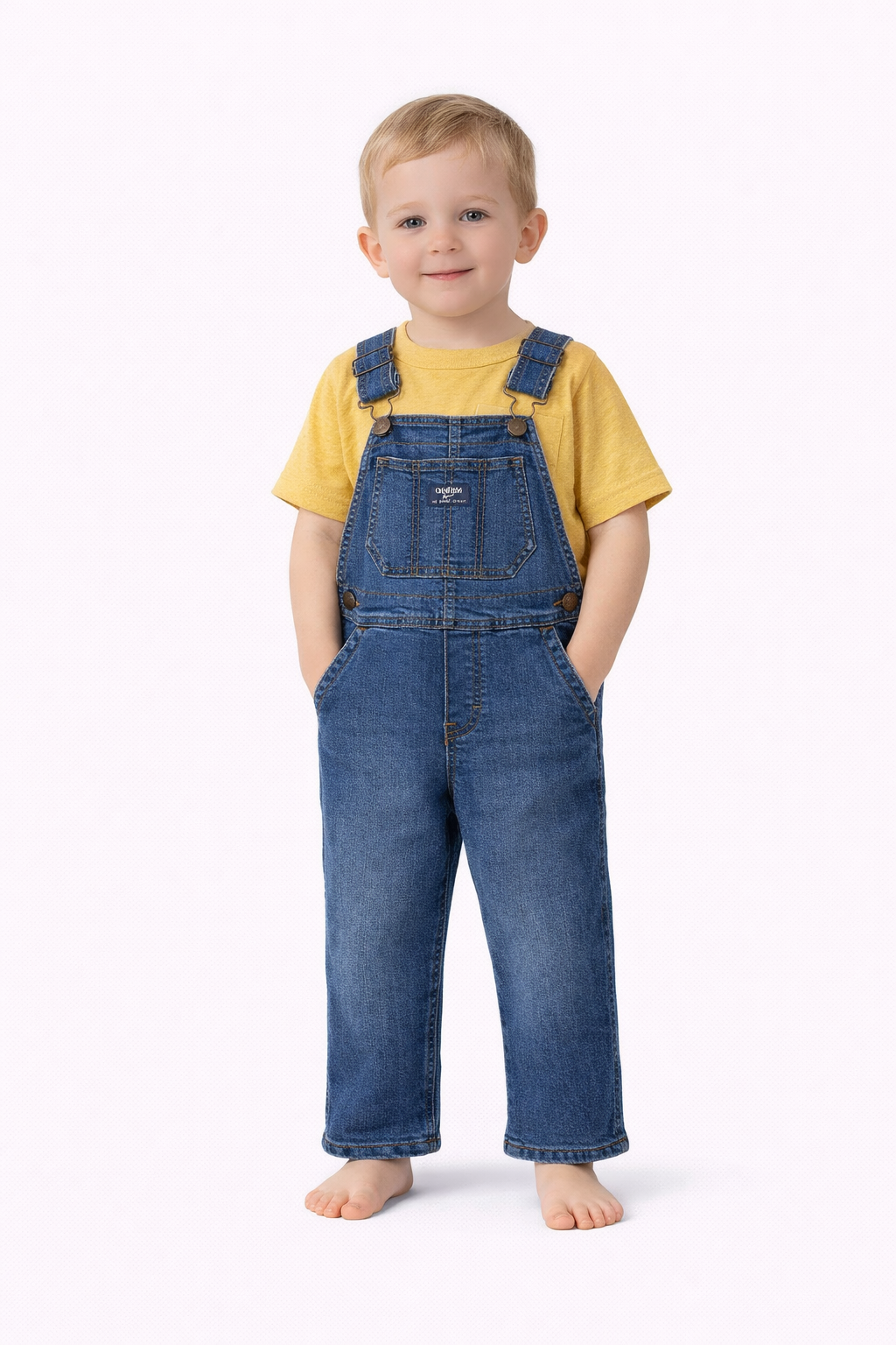 OshKosh B'gosh Toddler Boys' Solid Denim Overalls - Blue 4T: Adjustable Straps, Front & Back Pockets