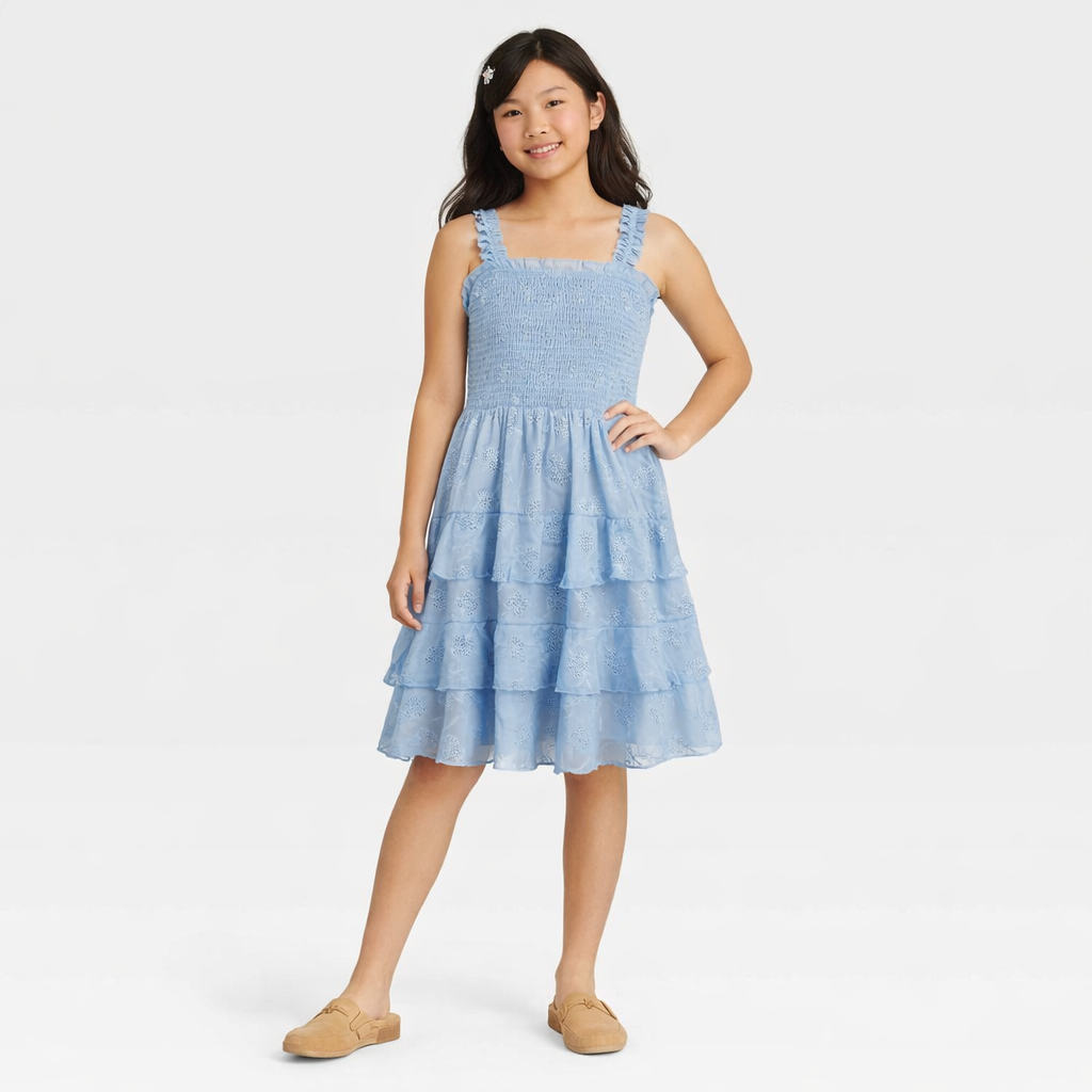 Rare Editions Open Back Eyelet Dress - Blue