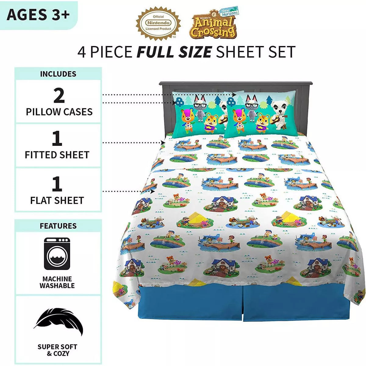 Franco Animal Crossing Gone Camping Full Sheet Set 4 Piece boys