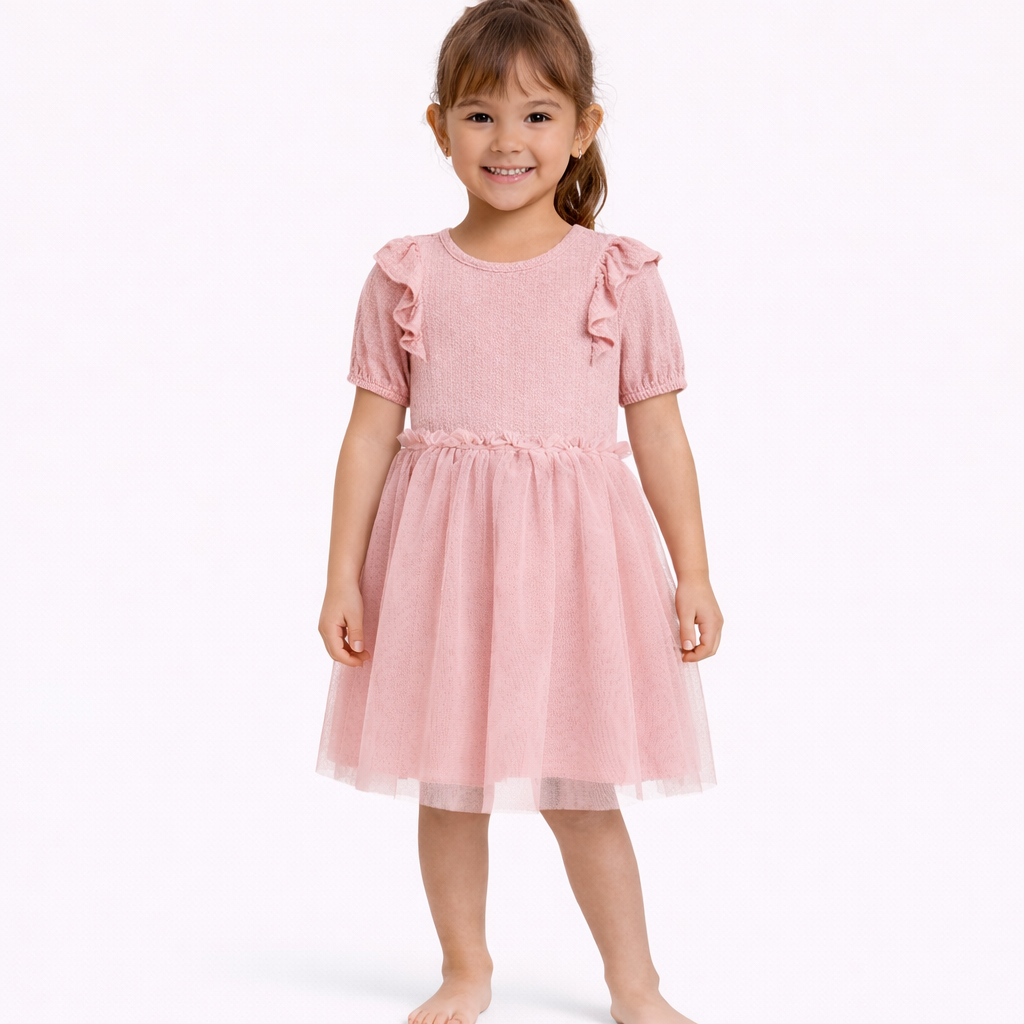 Toddler Girls' Short Sleeve Knit Tulle Dress - Cat & Jack™ Rose Pink