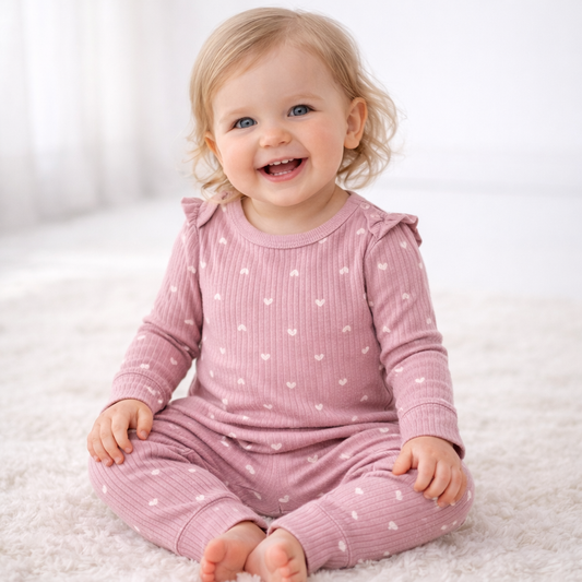 Baby Girls' 2pc Wide Ribbed Heart Top & Bottom Set - Cloud Island™ Pink 24M